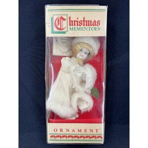 Vintage Sears Roebuck Collectors Doll Christmas Tree Ornament White Fur Muff